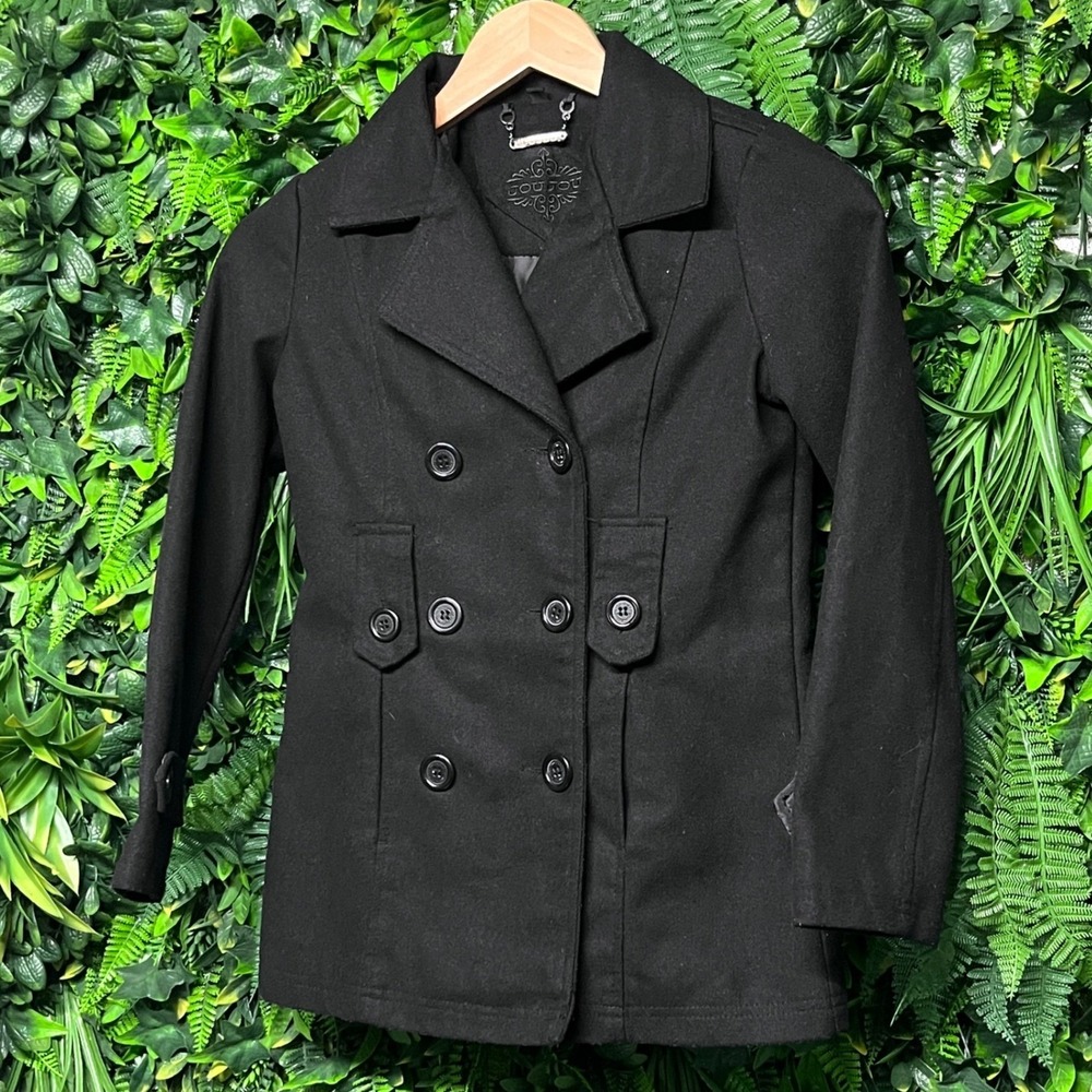 JouJou‎ Jacket Girls Medium Size 6-7 Black Double Breasted Peacoat 3235